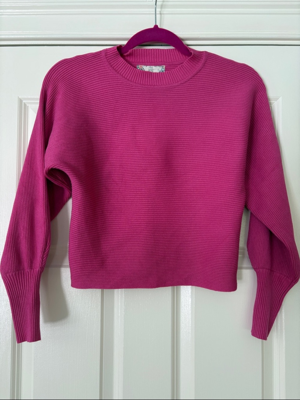 Pink Rose Women's Hot Pink Ribbed Crewneck Sweater